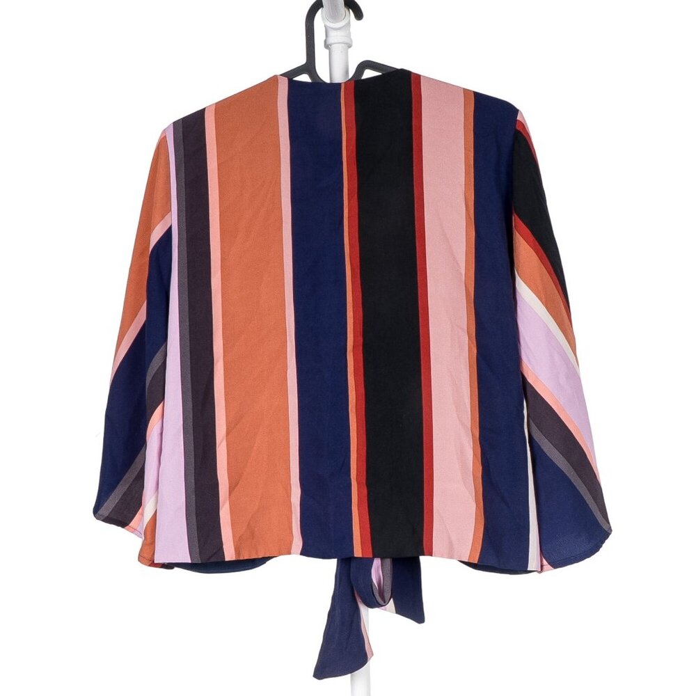 4SI3NNA Wrap Jacket L Womens Tie Striped Blue Orange Pink 3/4 Sleeve Boho - Picture 7 of 7